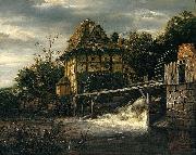 Jacob Isaacksz. van Ruisdael Two Undershot Watermills with Men Opening a Sluice Spain oil painting artist